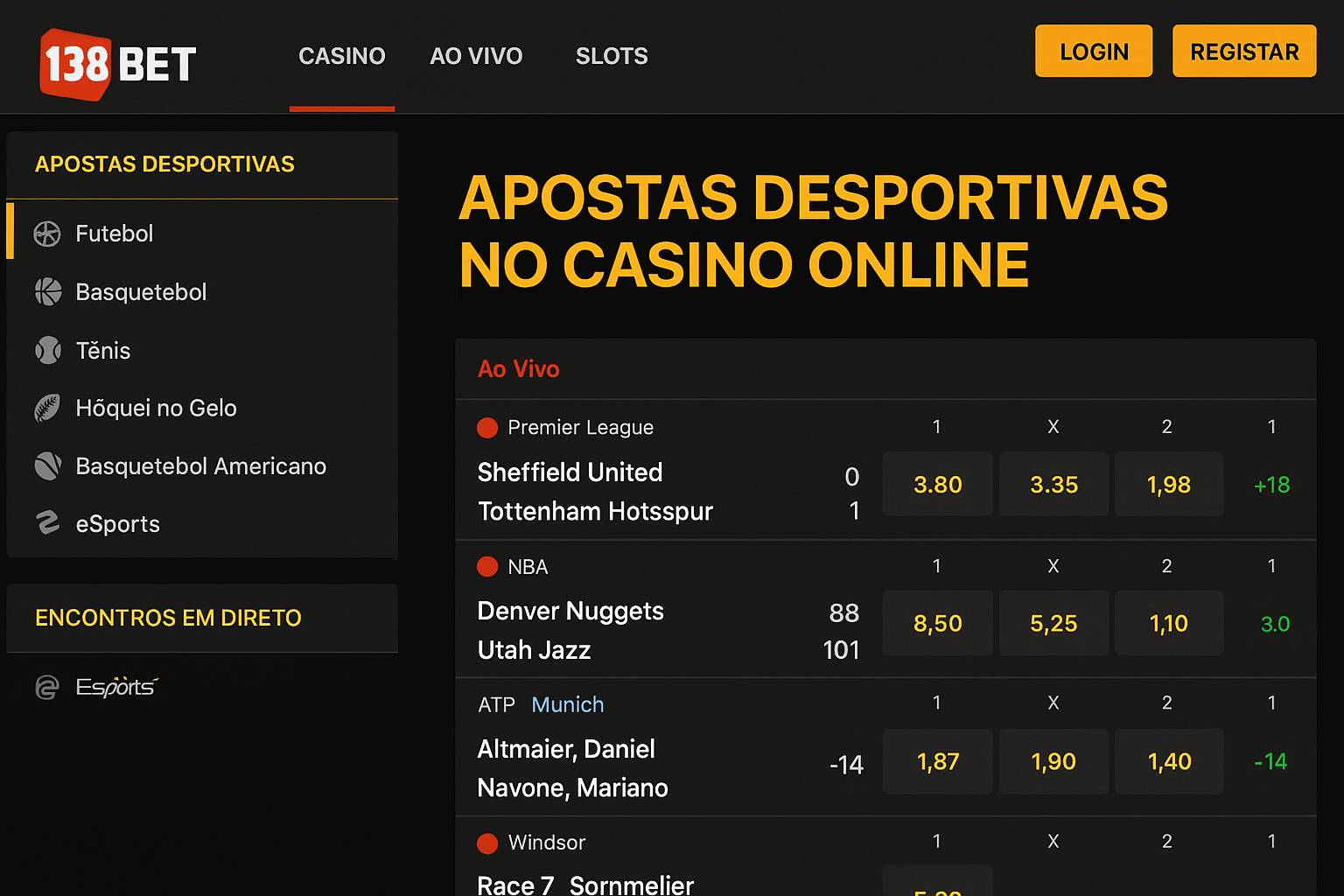 Apostas esportivas no cassino online 138BET